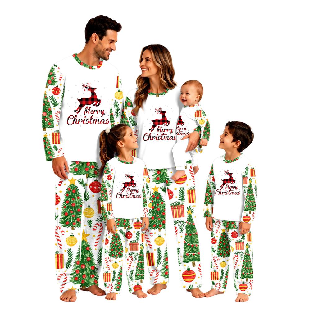 Christmas Print Long Sleeve Long Pants Family Matching Pajama Set for Holiday Loungewear