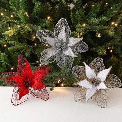 Neue 23cm Weihnachtsstern Glitzer Blume DIY Große Weihnachtsblumen Partyzubehör Hängende Ornamente Weihnachtsbaum Dekorationen