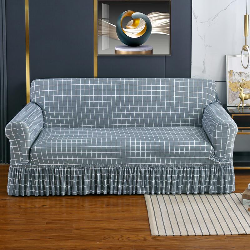 High Elastic Sofa Slipcover With Skirt Stretch Easy Fitted Armchair Sofa Cover for Living Room Furniture Protector Couch Cover