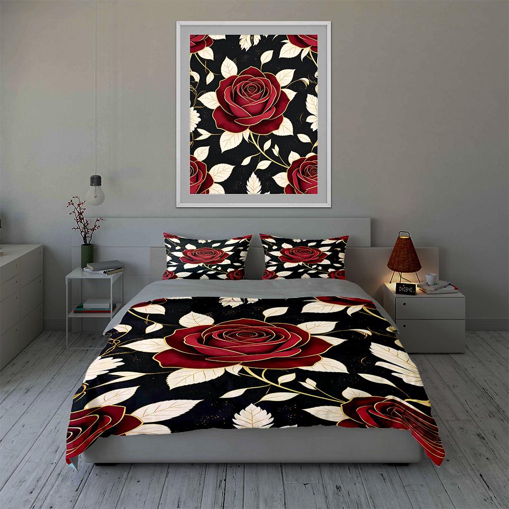 Rose, Leaves, Elegant. Bedding Duvet Cover Sets Duvet Covers Pillowcases Gifts (1 * Duvet Cover 2 * Pillowcases, Without Duvet Insert)