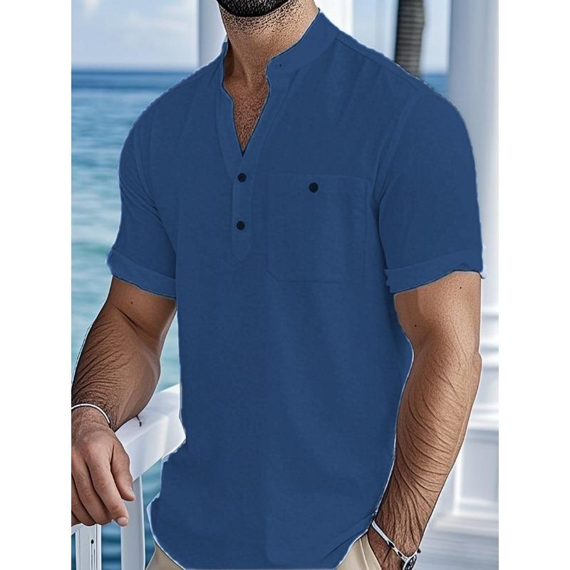 Herren Kurzarm T-Shirt Retro Atmungsaktiv und Leicht Herren Baumwolle und Leinen Tang Kleidung