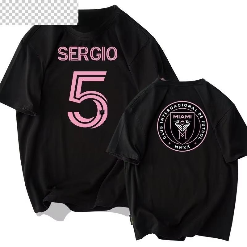 Miami International Messi Nein. 10 Fußballfan Anzug Kurzarm T-Shirt Herren und Damen Baumwolle Bedruckt Halbarm T-Shirt