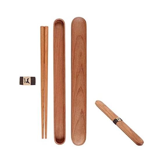 Natural Wood Chopsticks Set with Case, Japanese Style, Cherry Wood, 22.5cm Chopsticks, 25cm Case, Antibacterial, Portable Cutlery for Bento, Dining,