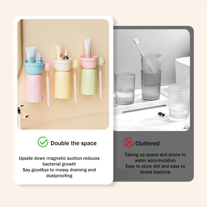 Bathroom Organizer Magnetic Toothbrush Cup Upside Down Fast Drain Toothbrush Holder For Hygienic Storage
