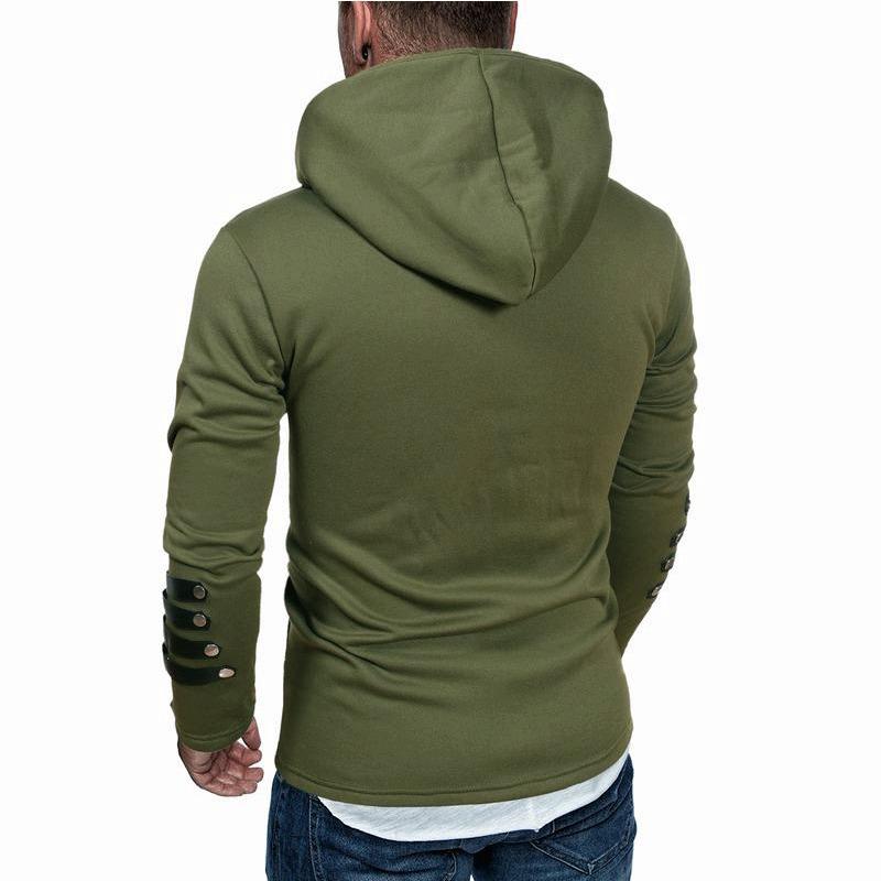 Autumn And Winter Hooded Men'S Leather Casual Personalized Fashion Hoodie Patchwork Top For Men