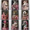 Pink Renaissance Animal Portrait Poster Tiger Gorilla Rococo Horse Giraffe Rabbit Zebra Panda Canvas Painting Wall Home Decor