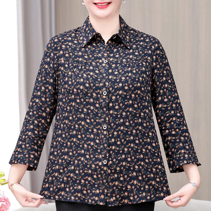 Women's Plus Size Floral Print Blouse – 3/4 Sleeve Button Down Casual Shirt (Sizes XL-6XL) for Middle-Aged Ladies