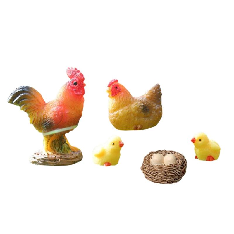 Mini Farm Animal Ornaments Rooster Hen Chick Figurines, Fairy Garden Miniatures For DIY Landscaping & Home Decor