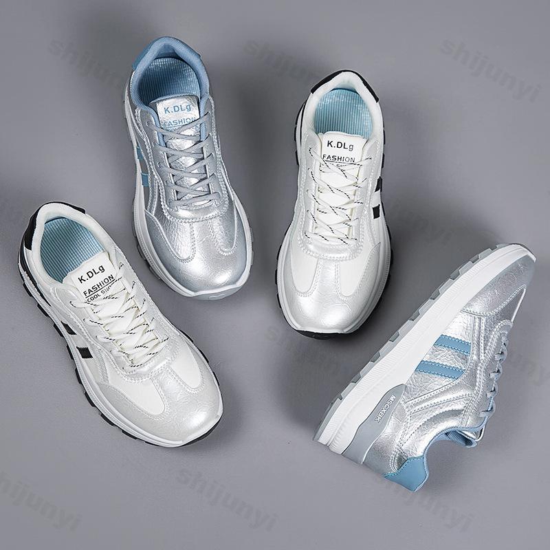 Fashion Women's Leisure Sports Shoes Non Slip Comfortable Lace Up PU Leather Sneakers Increased Height Design Casual Shoes Zapatos Mujer