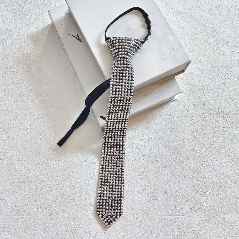 Black Full Rhinestone Tie Choker Pre-tied Tie Y2K Punk Style Long Necktie Students