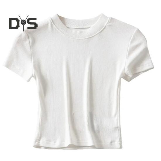 

Женский летний укороченный топ с круглым вырезом и коротким рукавом, облегающий, эластичный, однотонный, с открытой талией, повседневная мягкая дышащая женская футболка L белый