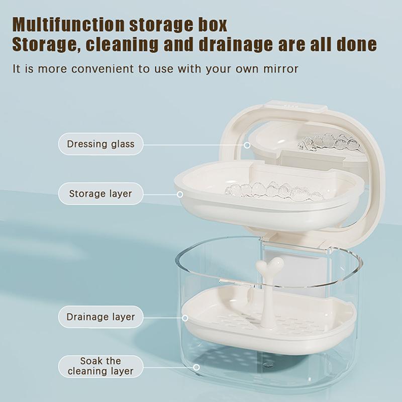 2 In 1 Multi-Layer Denture Retainer Case With Lid No-Leak Denture Bath Box Orthodontic Retainer Braces Storage Soaking Container