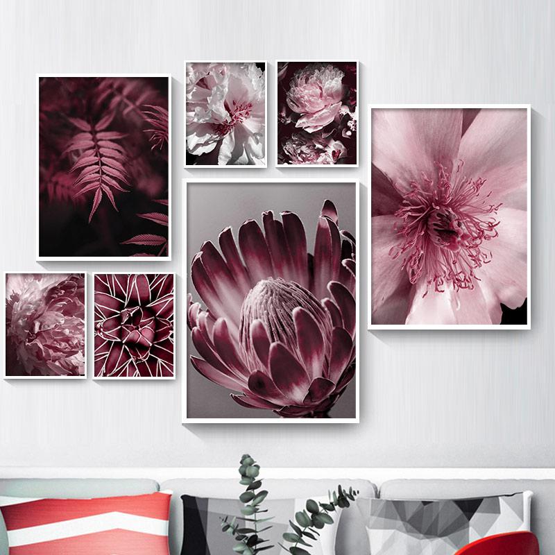 Nordic Posters And Prints Big Pink Peony Rose Flower Leaves Wall Art Canvas Painting Wall Pictures For Living Room Home Decor