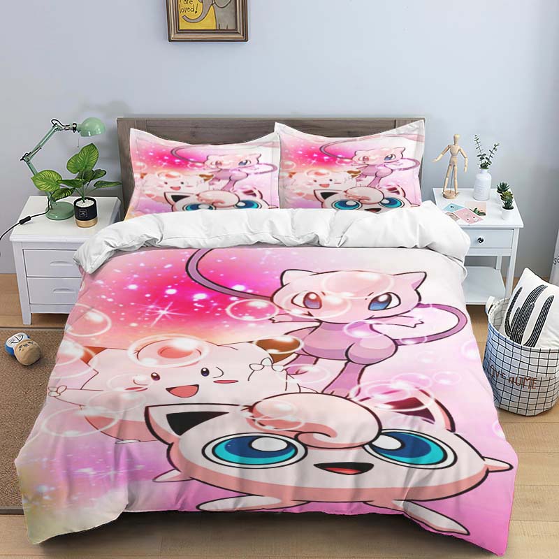 

New Pokémon Jigglypuff print three-piece bedding set, including 1 duvet cover and 2 pillowcases, suitable for adults and childre 135x200cm