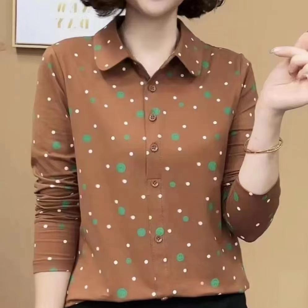 

2025 новая футболка с длинным рукавом для среднего возраста, весенне-осенний топ, рубашка для пожилых, блузка с воротником, базовая футболка L жёлтый