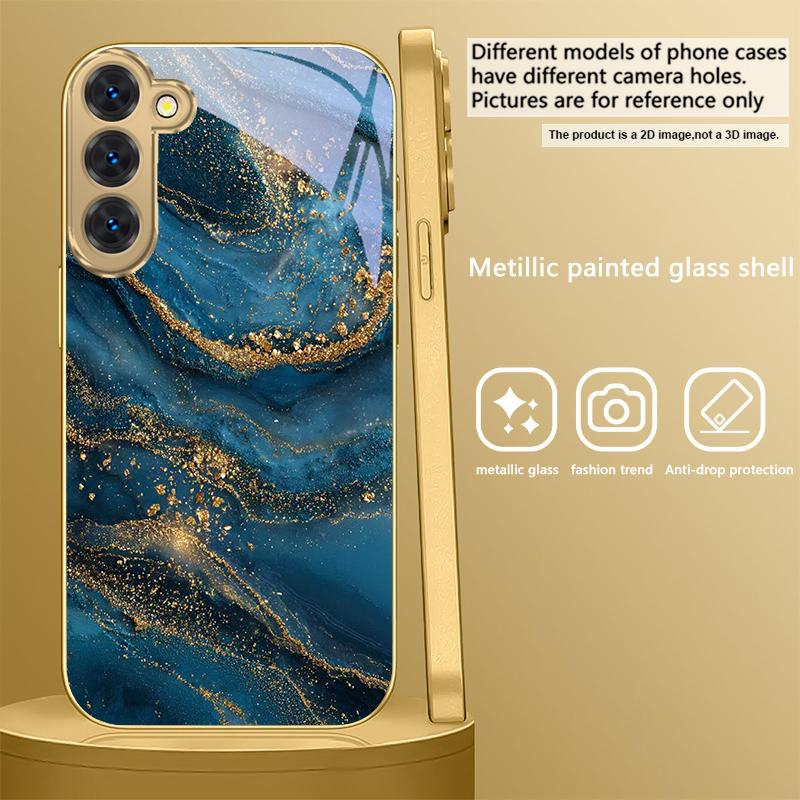 Golden Lines and Spots For Samsung Galaxy S26 S20 FE S21 S22 S23 Plus S24 Ultra S25 Ultra S21 S25+ S22FE Golden Glass Phone Case