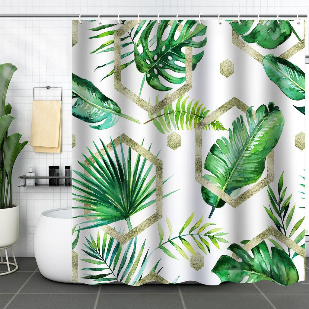 Shower Curtain Waterproof And Mildew-Proof 3D Digital Printing Plant Printing Shower Bath Bathroom Partition Curtain Free Punching