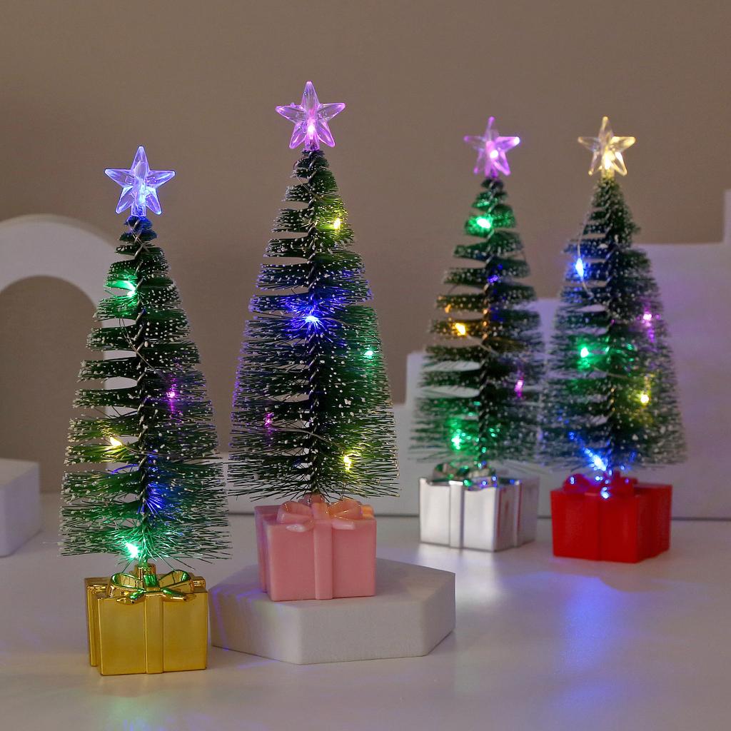 1/4pcs LED Christmas Tree Night Light Mini Colorful Luminous Xmas Tree DIY Candle Lamps Ornaments for New Year Party Home Decor