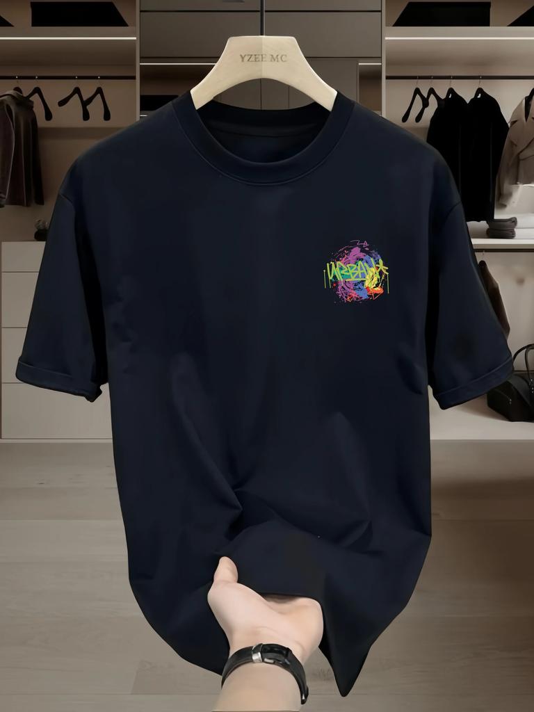 Sommermode Schweres Retro-T-Shirt für Herren mit englischen Buchstaben, 100 % Baumwolle, bedruckt, Rundhalsausschnitt, hochwertiges Casual Fitness Street