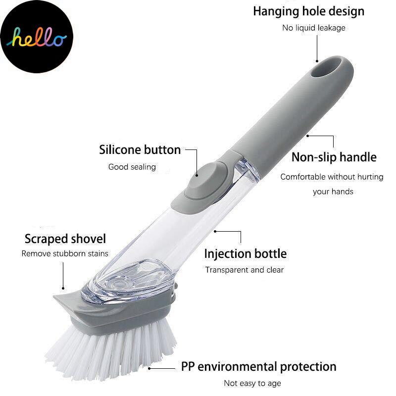 2 In1 Long Handle Cleaning Brush with Removable Brush Sponge Automatic Liquid Dispenser Kitchen Cleaning Tools DishWas ng Brush