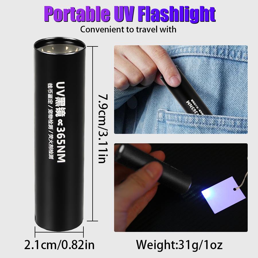 UV Light Rechargeable USB Flashlight 365nm Blacklight Ultraviolet Lamp LED Portable Mini Handheld Torch Dog Urine Stain Detector