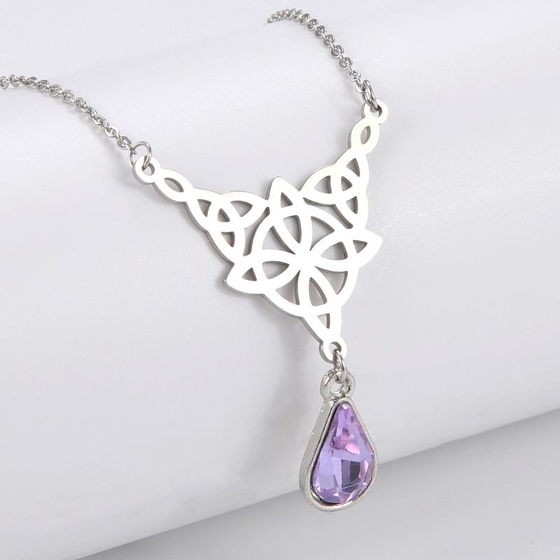 Dawapara Birthstone Witch Knot Necklace for Women Pagan Protection Amulet Wiccan Stainless Steel Jewelry Birthday Gift