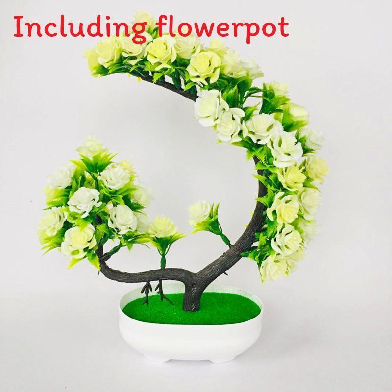 

Simulation Rose Potted Plant With Flowers And Green Plants Table Decoration