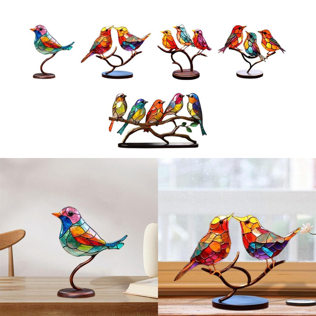 Bird Statue Centerpiece Multicolor Figurine Metal Birds Sculpture Birds Desktop Ornament Home Decor for Indoor Fireplace Outdoor