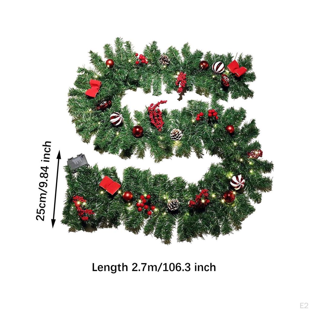 Christmas Garland with Lights Hanging Ornament for Door Mantle Stair