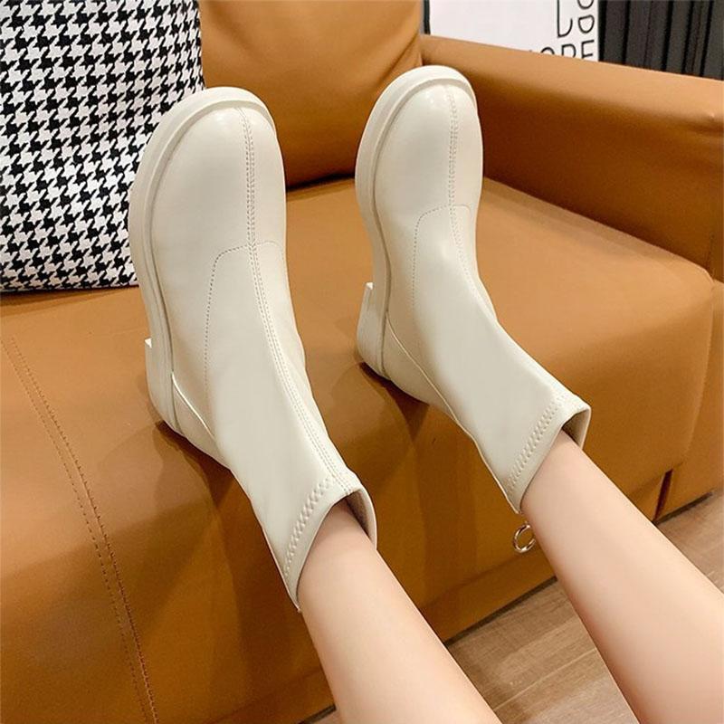 Fashion 2024 Autumn Women Ankle Boots Platform Shoes Waterproof Pu Leather Booties Woman Flat Round Toe White Short Boots Botas De Mujer