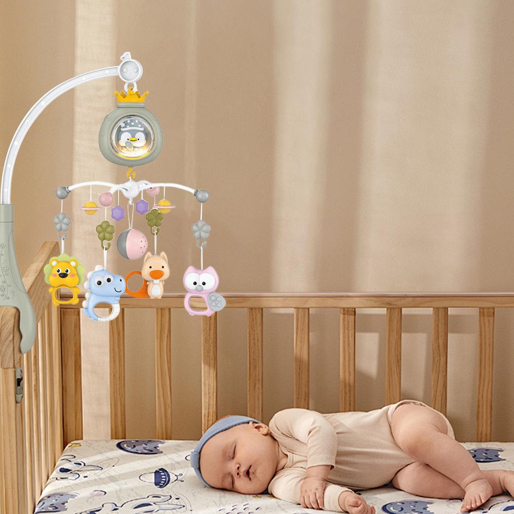 Baby Crib Mobile Multifunctional Projector Musical Rotating Bed Bell Toy for Newborns Soothing Grey