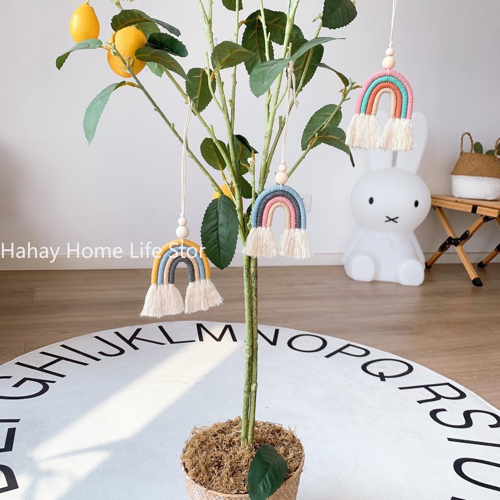 Regnbåge Hängande Ornament Rep Handgjord Vävd Väggdekor Babyflickors Rumsdekor Hem Förskoledekor Makramé Regnbåge