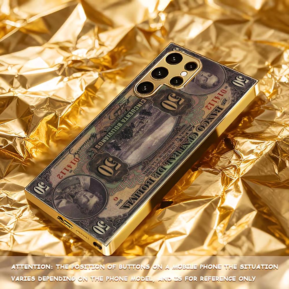 Banknote Atmosphere Simplicity High-end Electroplating Glass PhoneCase for Samsung Galaxy S26 S25 S24 S23 S22 S21 FE,Ultra,Plus