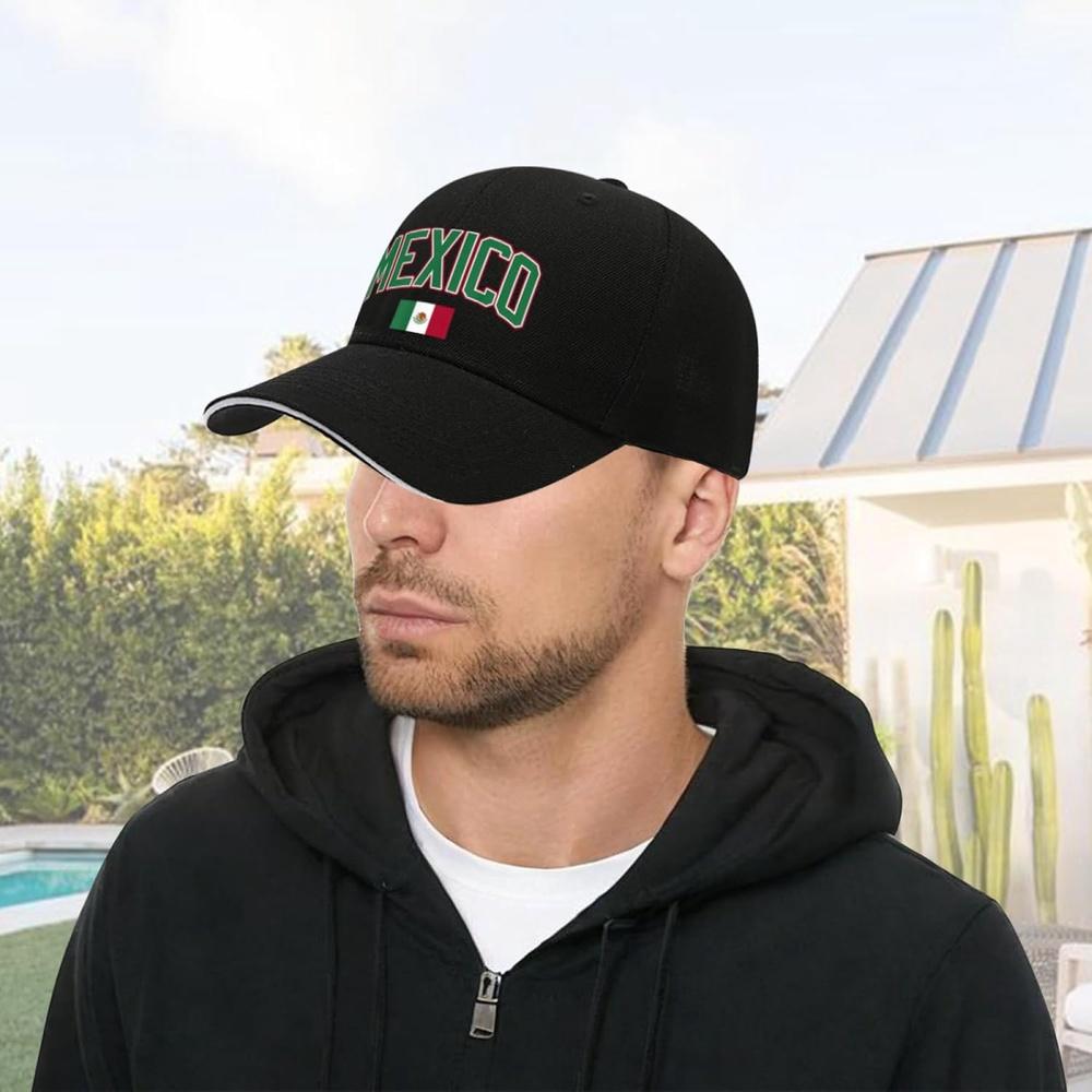 Mexico Word and Flag Baseball Cap Polyester Adjustable Summer Sports Casual Dad Hat for Adults