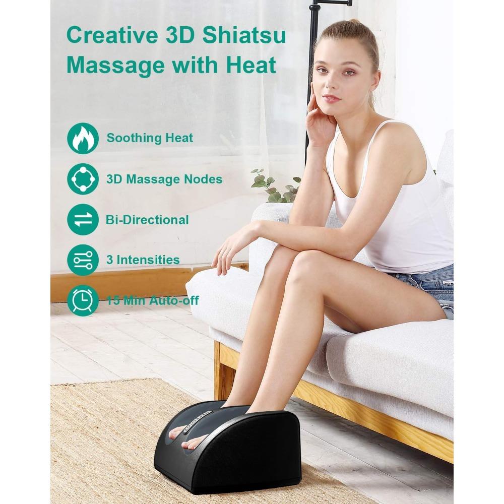 Foot Massager Machine with Heat, Foot and Calf Massager with Massage Roller, Pain Relief, Promotes Blood Circulation, Gifts for Women & Men