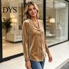 Women Velvet Blouse Fall Shirt, Button Down Long Sleeves Casual Top, Shirt Solid Color Loose for Daily Wear Work