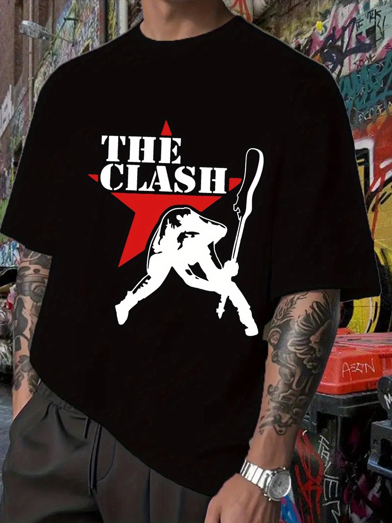 THE CLASH Punk Rock Band T-shirt - Graphic Tee with Bold THE CLASH Lettering & Red Star S
