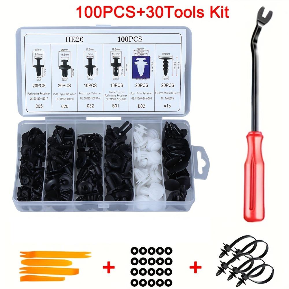 130PCS Bumper Retainer Clips with Fastener Remover Car Plastic Rivets Push Kit -Door Trim Panel