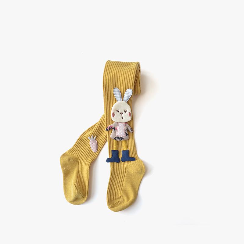Spring & Autumn Girls' Cartoon Rabbit Knit Leggings - Breathable, Footed Tights