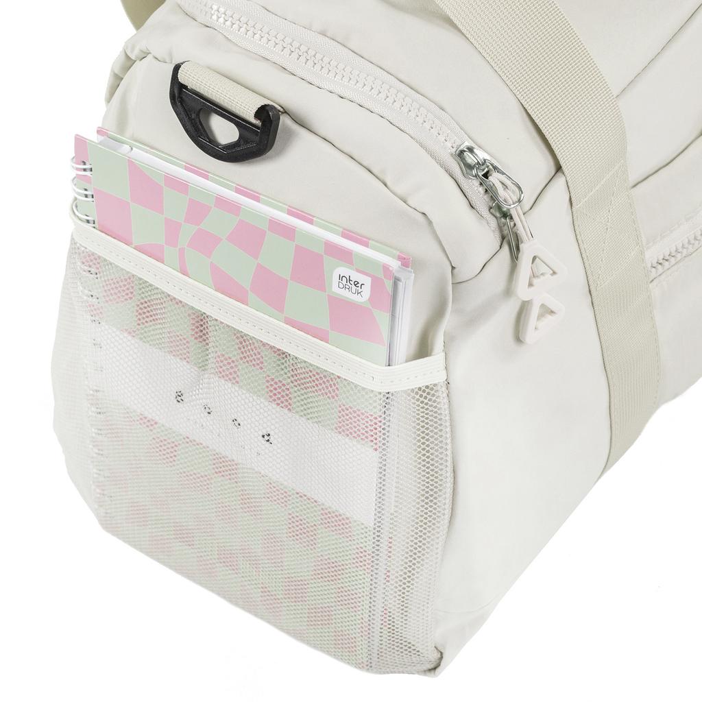 Large ecru sports travel training bag, hand luggage, tourist bag