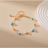 Gold Plated Faceted Turquoise Color Bead & Ball Bracelet With Extension Chain