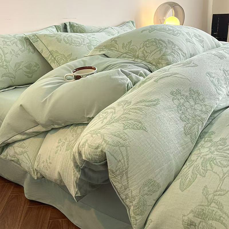 Grynos medvilnės šlifuotos lovos komplektas - Pilnas keturių dalių komplektas, įskaitant visą medvilnę sudarančius paklodę ir užvalkalus pagalvėms - Trijų dalių patalynės komplektas