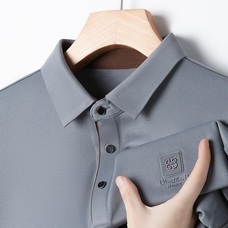 High-End Men'S Seamless Long-Sleeved Polo Shirt T-Shirt Medium Color Matching Placket Lapel Polo Shirt