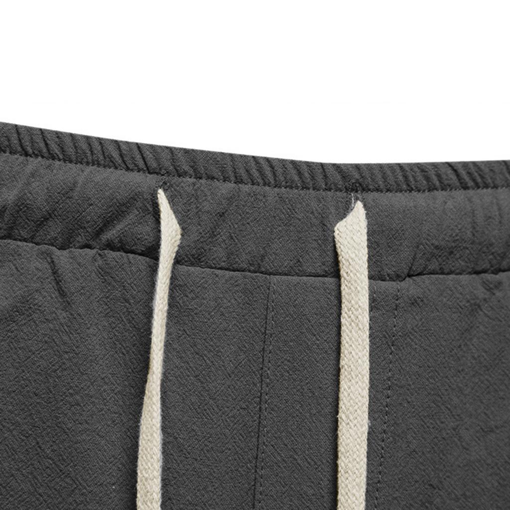 Men's Fashion Casual Color Cotton Linen Shorts Tethered Beach Sports Pants Cotton Linen Shorts