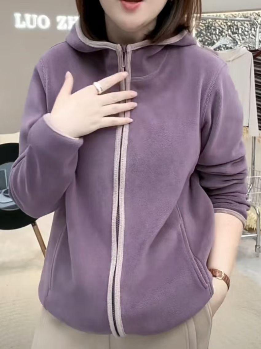 

Women s Double-Sided Thick Fleece Hooded Sweatshirt - Warm, Windproof, Casual Slim Fit for Autumn and Winter XL фиолетовый