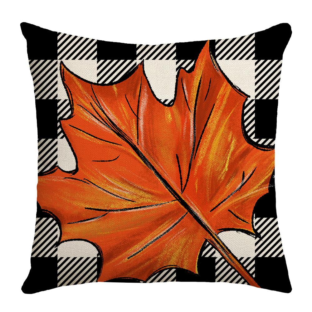 

New Thanksgiving Autumn Cushion Pumpkin Maple Leaf Hand-painted Buffalo Check Home Cushion Pillow Cover 45 * 45Cm (excluding pillow core)