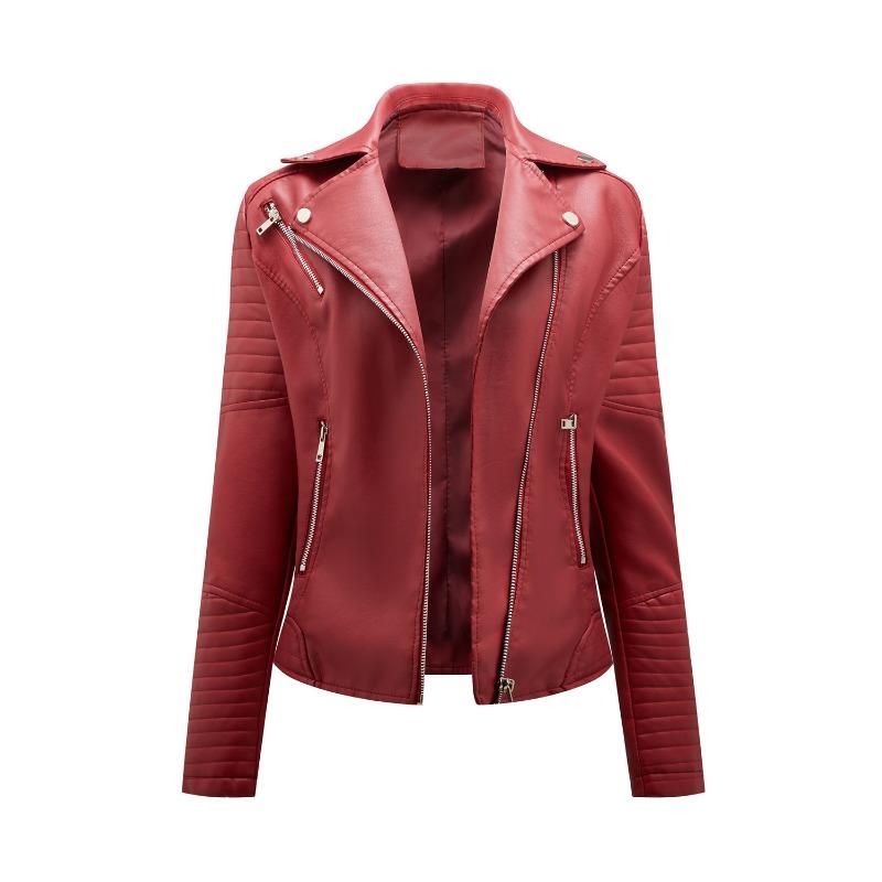 Spring and Autumn Short Leather Jacket Women's Slim Lapel Biker Jacket Diagonal Zipper Jacket Women's Coat