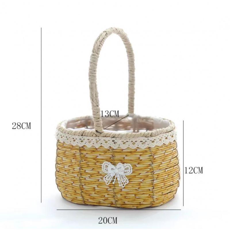 Pastoral-Style Handwoven Rattan Flower Basket - Small Decorative Green Plant Basket
