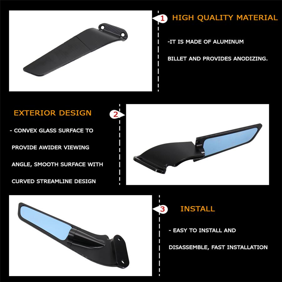 CNC Wind Swivel Wing Rearview Side Mirror For Kawasaki Ninja 400 650