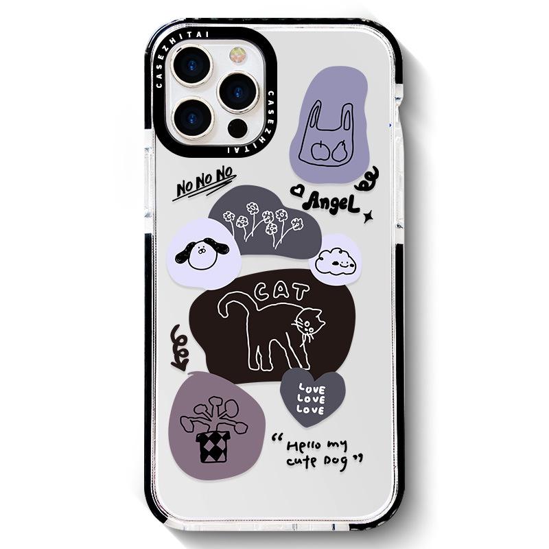 

Zhitai Apple iPhone Case, Black Circle Design, Two-Color, Compatible with iPhone 15/14 Pro Max/11/X, Creative Cartoon Theme. iPhone 13 Pro